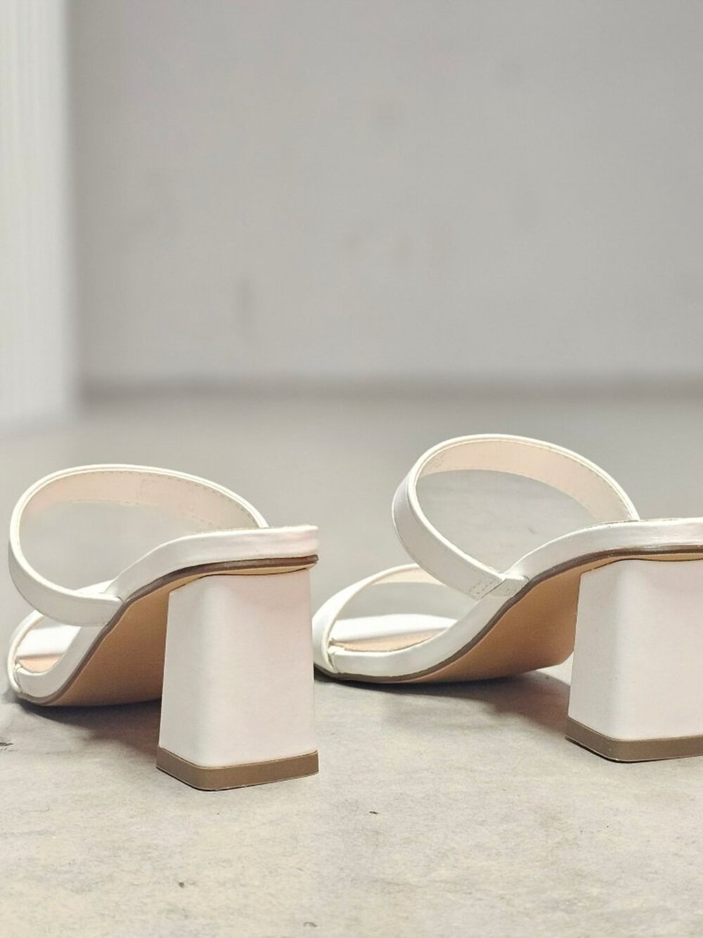 White Faux Leather Block Heel Sandals With Double Straps & Square Toe For Women - Picture 8 of 15